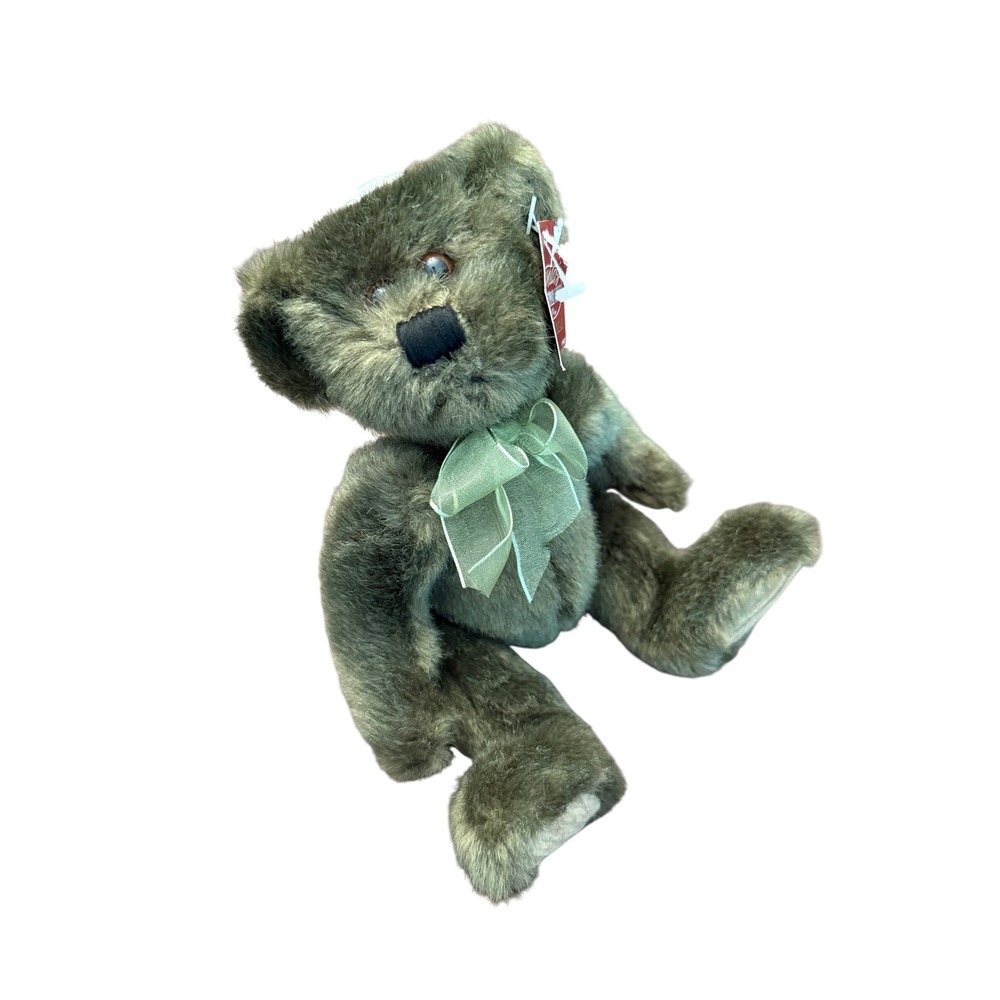 Santas Workbench 7 inch Teddy Bear Olive Green Plush Stuffed Animal with Bow NWT